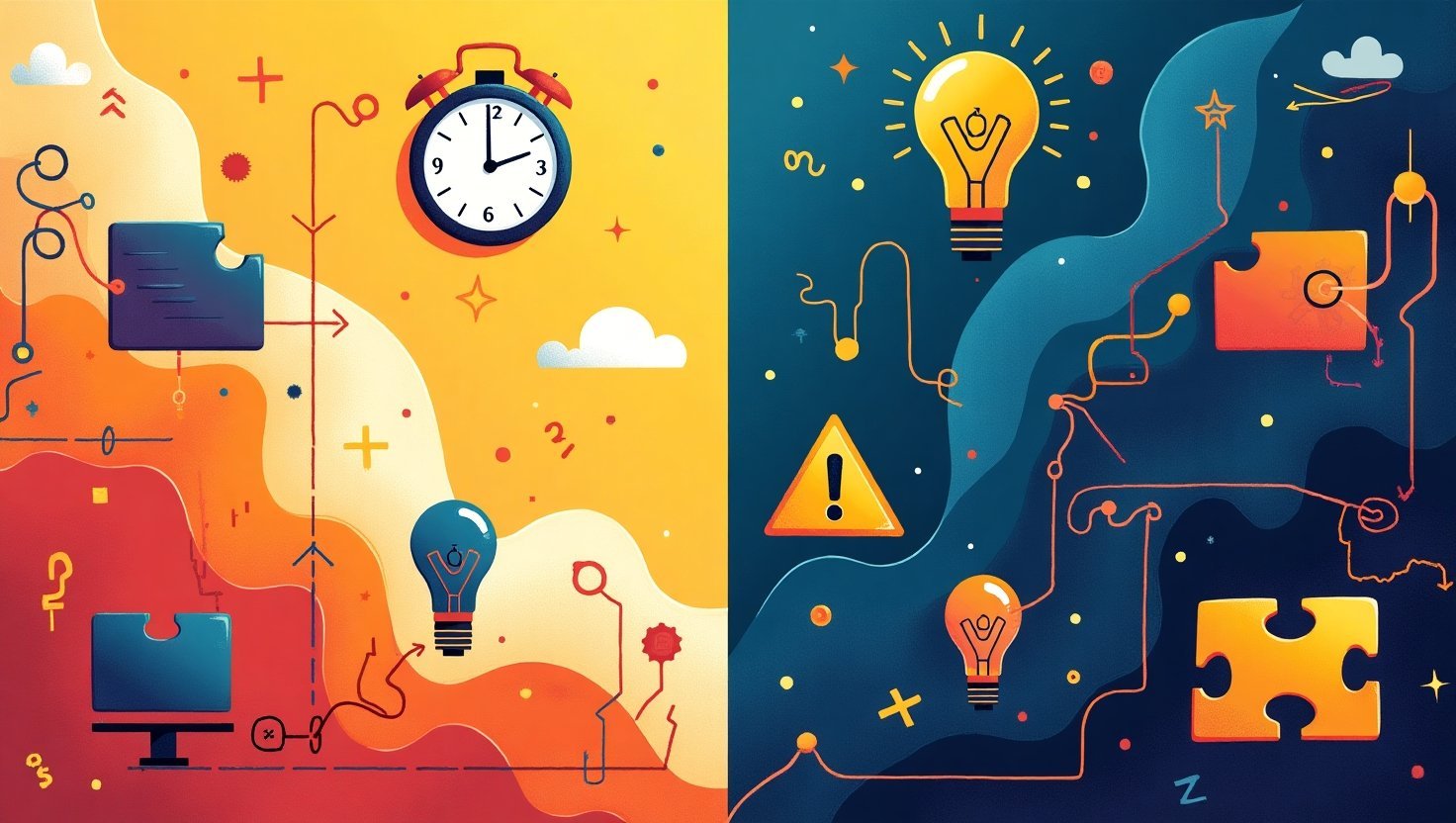Illustration of the benefits vs. risks of Vibe Coding