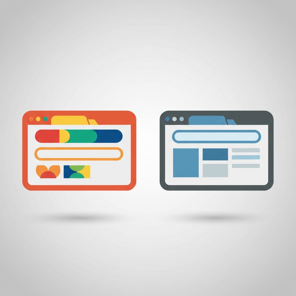 Two stylized browser windows side by side