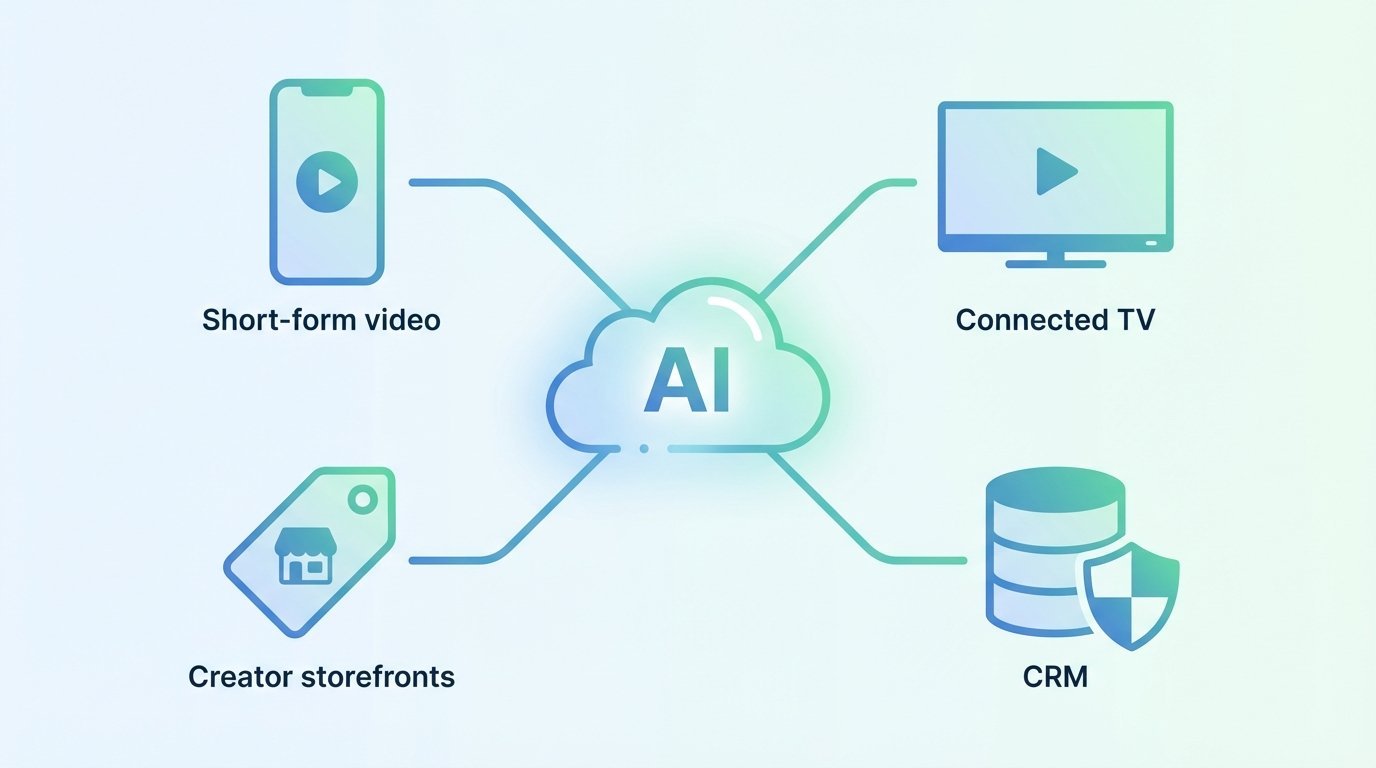Ecosystem connecting social SEO, CTV, creator storefronts, CRM and privacy