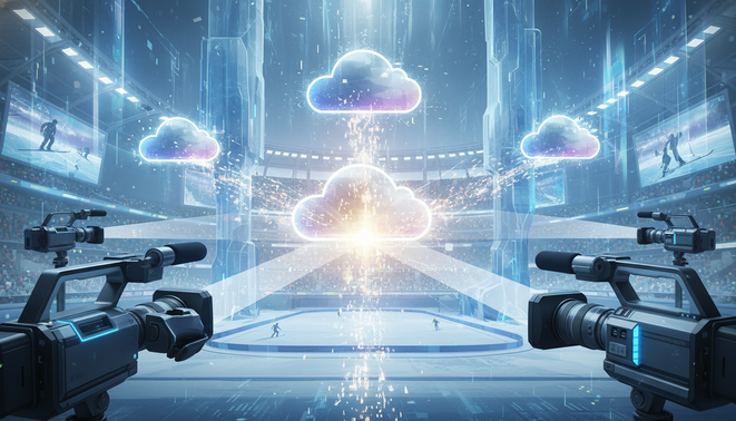 Cutting edge AI driven Olympic broadcasting technology featuring cameras and cloud data streams