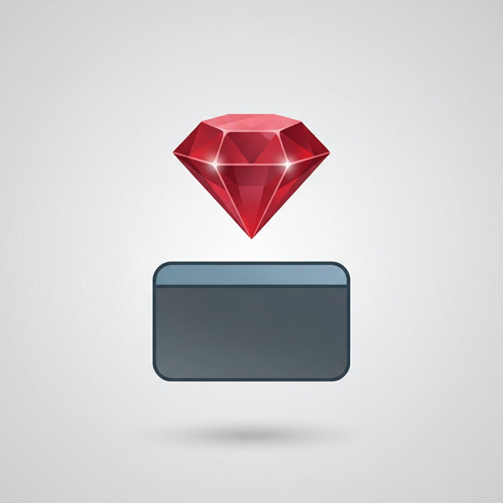 Ruby gem icon over code device