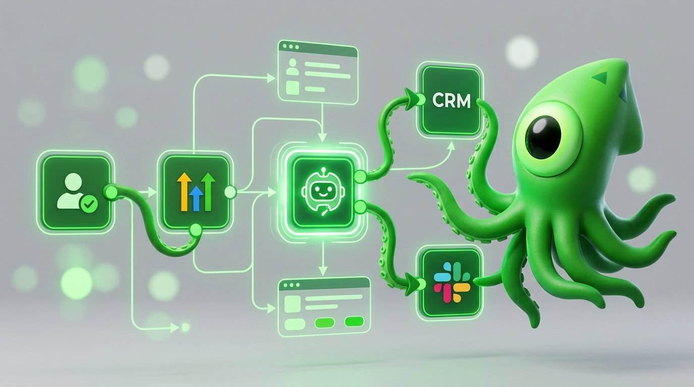 A flowchart showing an n8n workflow connecting to GoHighLevel, with a central AI agent routing leads to either a CRM update or a Slack notification.